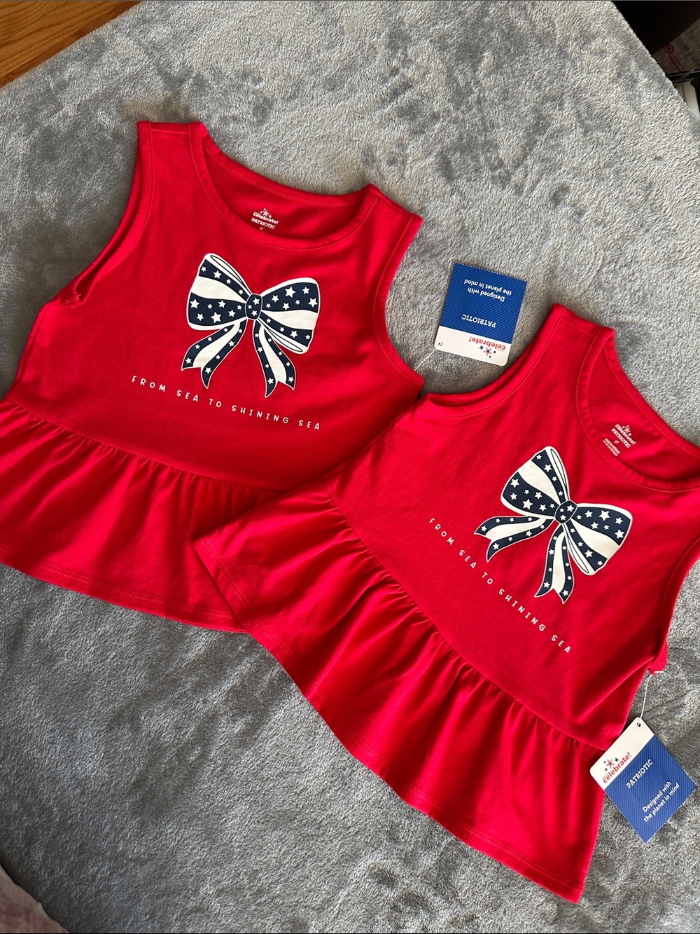 NWTS Celebrate Patriotic Girls Swing Top lot of 2 Star-Spangled Bow Sz 3T TWINS